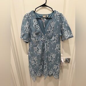ASOS Blue Floral Lace Mini Dress
